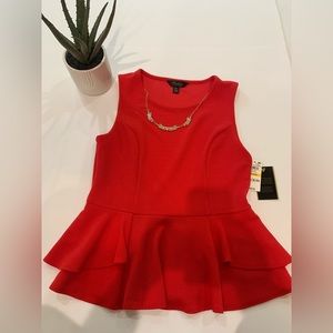 Thalia Sodi Sleeveless Lipstick Red Color Blouse with Attached Necklace.